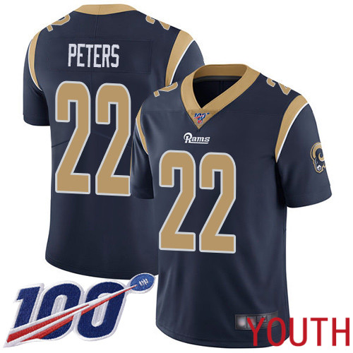 Los Angeles Rams Limited Navy Blue Youth Marcus Peters Home Jersey NFL Football #22 100th Season Vapor Untouchable